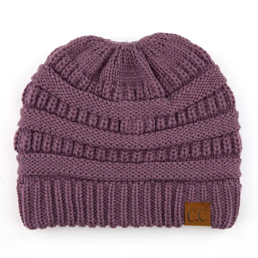 Cozy Cable Knit Ponytail Beanie