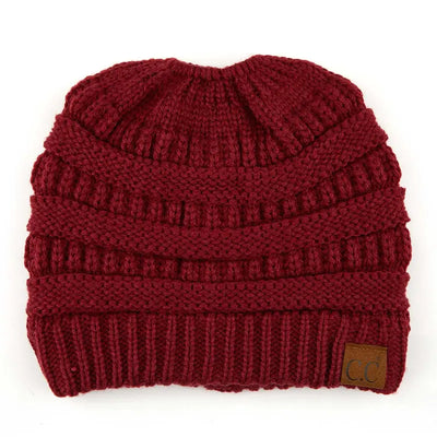 Cozy Cable Knit Ponytail Beanie