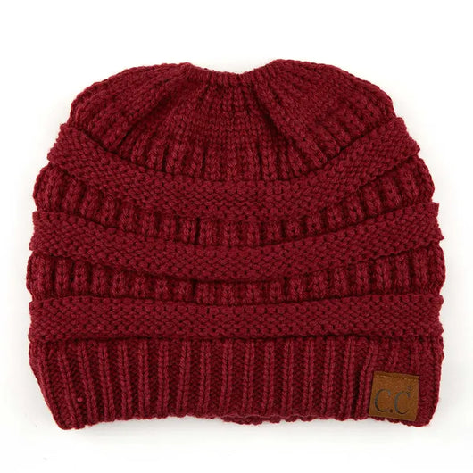 Cozy Cable Knit Ponytail Beanie