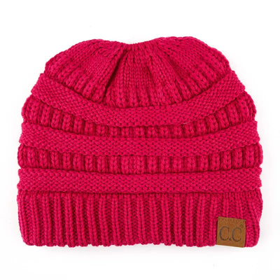 Cozy Cable Knit Ponytail Beanie