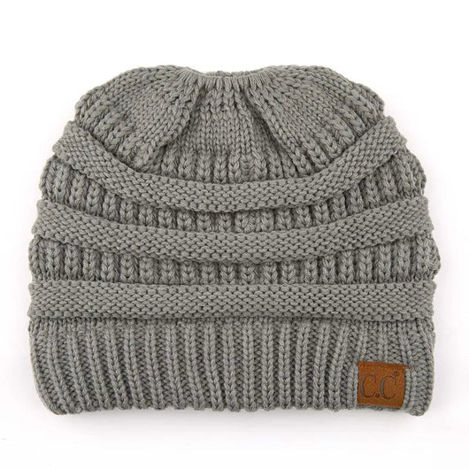 Cozy Cable Knit Ponytail Beanie