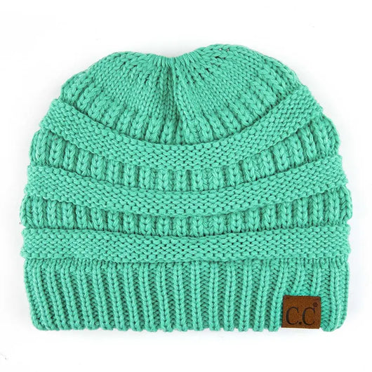 Cozy Cable Knit Ponytail Beanie