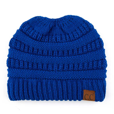 Cozy Cable Knit Ponytail Beanie