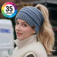 Cozy Cable Knit Ponytail Beanie
