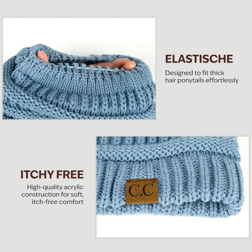 Cozy Cable Knit Ponytail Beanie