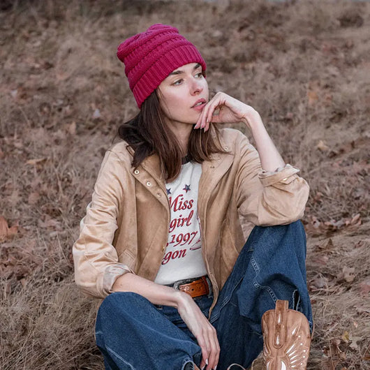Cozy Cable Knit Ponytail Beanie