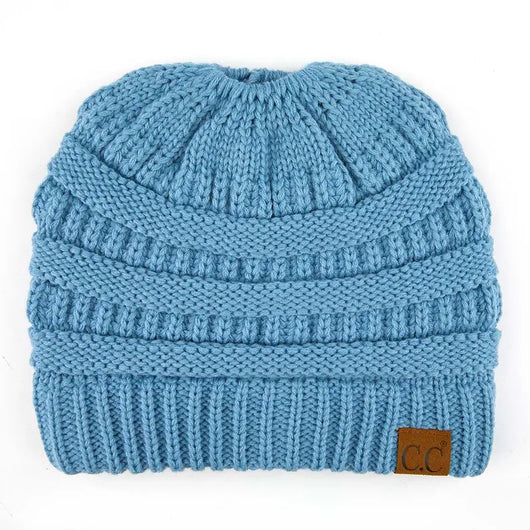 Cozy Cable Knit Ponytail Beanie