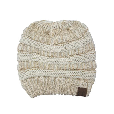 Cozy Cable Knit Ponytail Beanie