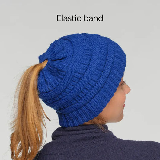 Cozy Cable Knit Ponytail Beanie