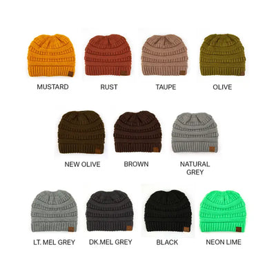 Cozy Cable Knit Ponytail Beanie