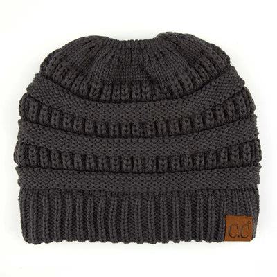 Cozy Cable Knit Ponytail Beanie