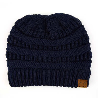 Cozy Cable Knit Ponytail Beanie