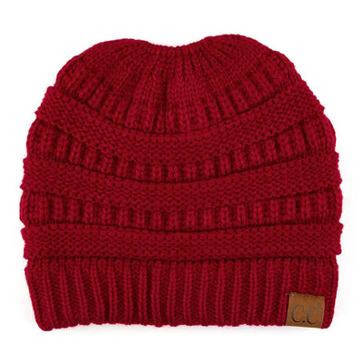 Cozy Cable Knit Ponytail Beanie