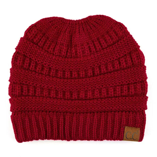Cozy Cable Knit Ponytail Beanie