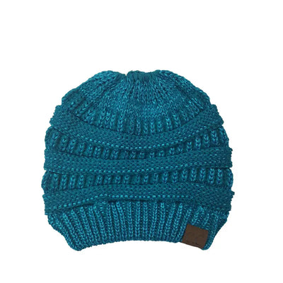 Cozy Cable Knit Ponytail Beanie