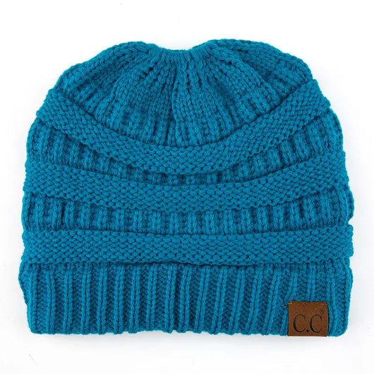 Cozy Cable Knit Ponytail Beanie