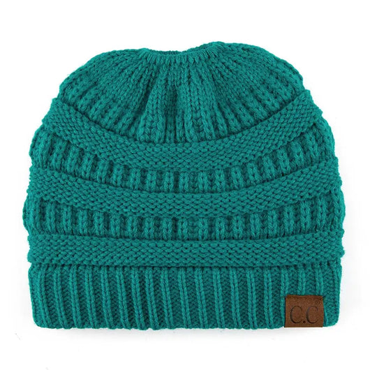 Cozy Cable Knit Ponytail Beanie