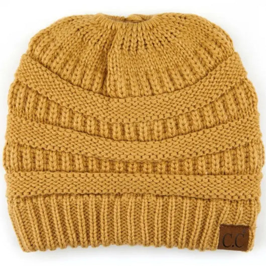 Cozy Cable Knit Ponytail Beanie