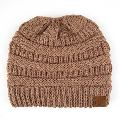 Cozy Cable Knit Ponytail Beanie