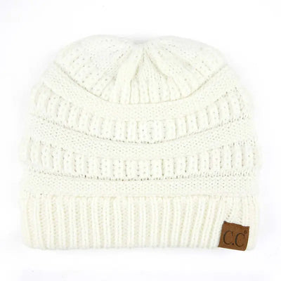 Cozy Cable Knit Ponytail Beanie