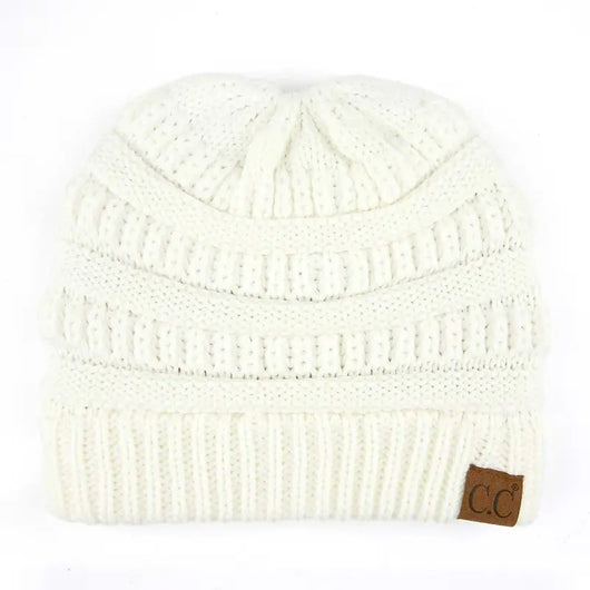 Cozy Cable Knit Ponytail Beanie