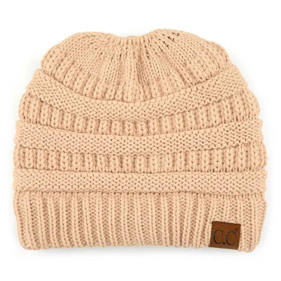 Cozy Cable Knit Ponytail Beanie