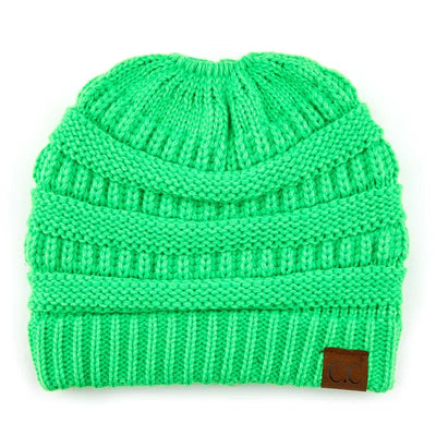 Cozy Cable Knit Ponytail Beanie