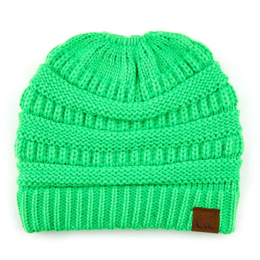 Cozy Cable Knit Ponytail Beanie
