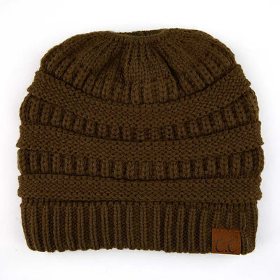 Cozy Cable Knit Ponytail Beanie