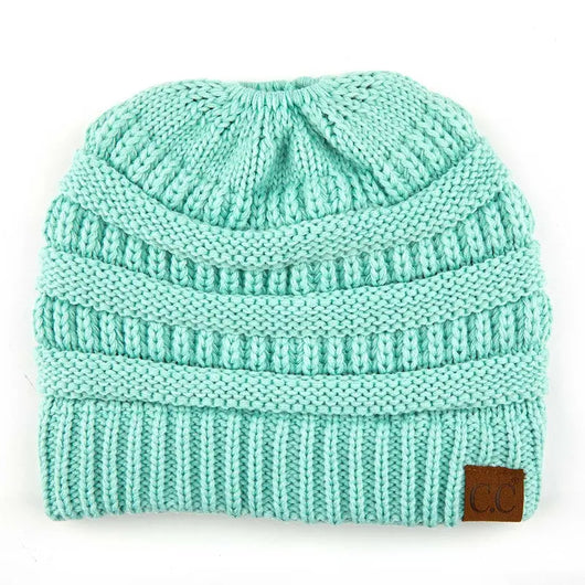 Cozy Cable Knit Ponytail Beanie