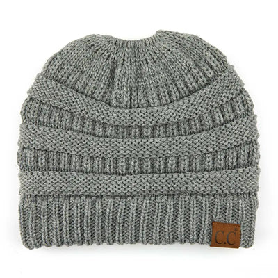 Cozy Cable Knit Ponytail Beanie