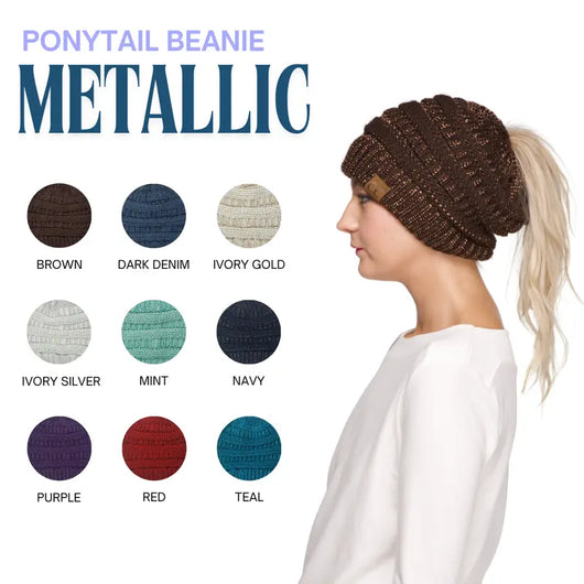 Cozy Cable Knit Ponytail Beanie
