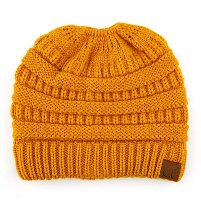 Cozy Cable Knit Ponytail Beanie