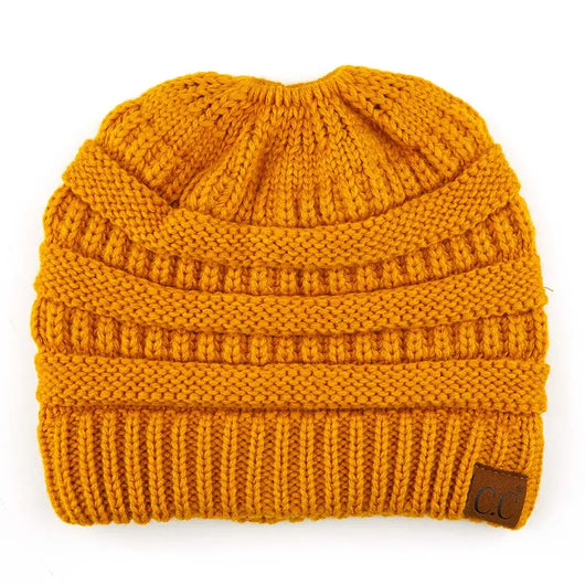 Cozy Cable Knit Ponytail Beanie