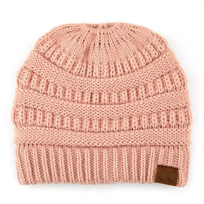Cozy Cable Knit Ponytail Beanie