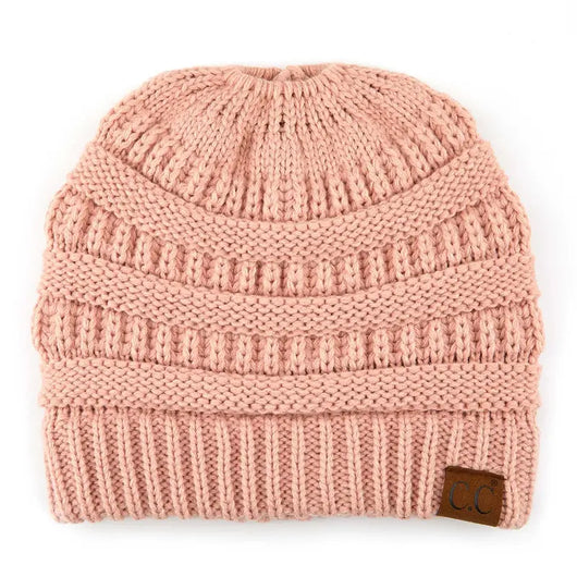 Cozy Cable Knit Ponytail Beanie