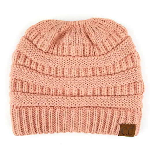 Cozy Cable Knit Ponytail Beanie