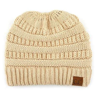 Cozy Cable Knit Ponytail Beanie